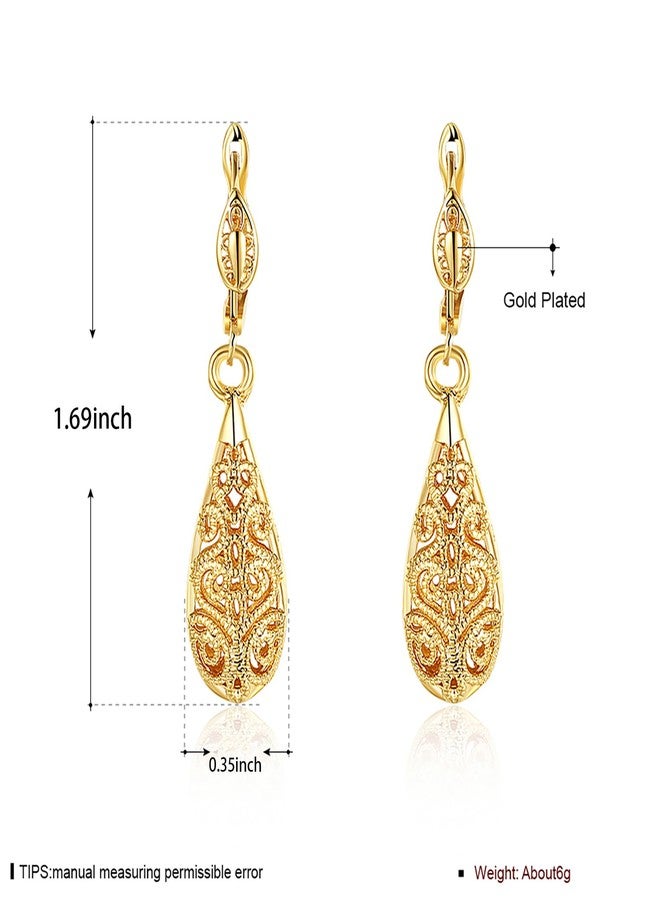 WSKFLY Golden Dangle Earrings for Women, 18K Gold Plated Waterdrop Cutout Drop Earrings (Gold) - Image 2